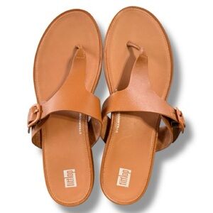 FitFlop Gracie Toe-Post Sandal Light Tan Thong Shoes Size 10